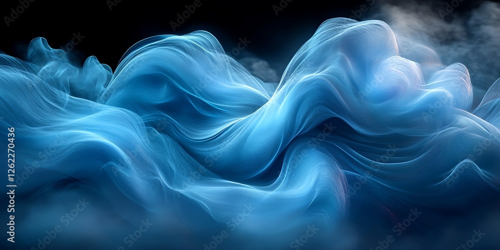 Fototapeta premium Abstract blue smoke waves, dark background, design element