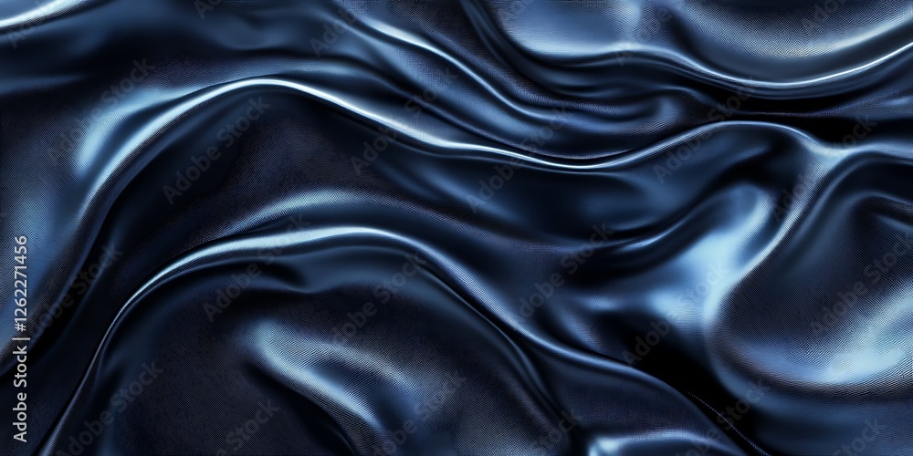 Fototapeta premium Dark blue silk fabric, elegant waves, luxurious texture, background design
