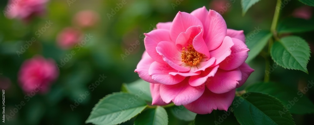 Close-up, lush pink rose cluster, sharp cutout, green leaves , stock photo, vibrant Close-up, lush pink rose cluster, sharp cutout, green leaves , stock photo, vibrant