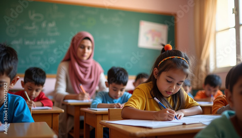Diverse Students Focused on Learning in Classroom