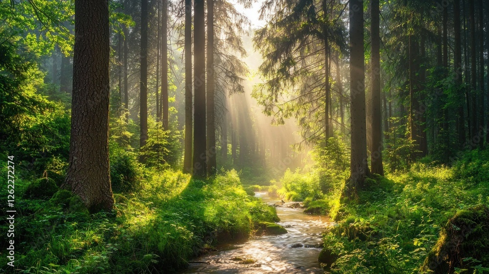 Obraz premium Sunbeams through the Enchanted Forest