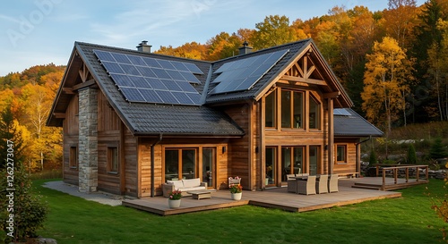 Wallpaper Mural A modern residential house with a solar panel installed on the roof, harnessing sustainable energy from the sun to power the home efficiently and reduce carbon footprint  Torontodigital.ca