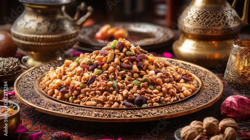 A Delicious Mix of Nuts and Dried Fruits in a Decorative Bowl