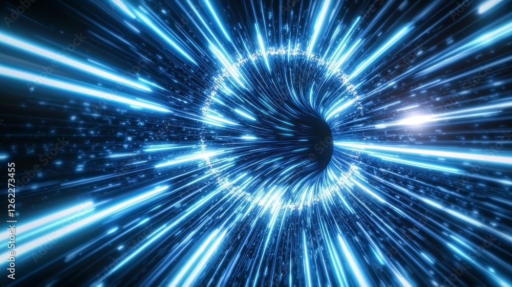 Glowing tunnel mystical motion concept. A mesmerizing view of a swirling vortex of blue light, representing the concept of speed and space, reminiscent of a warp tunnel in science fiction. Glowing tunnel mystical motion concept. A mesmerizing view of a swirling vortex of blue light, representing the concept of speed and space, reminiscent of a warp tunnel in science fiction.