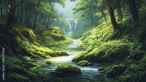 Enchanted Forest Stream: A Serene Waterfall Oasis