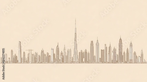Dubai Skyline Architectural Sketch Cityscape Illustration