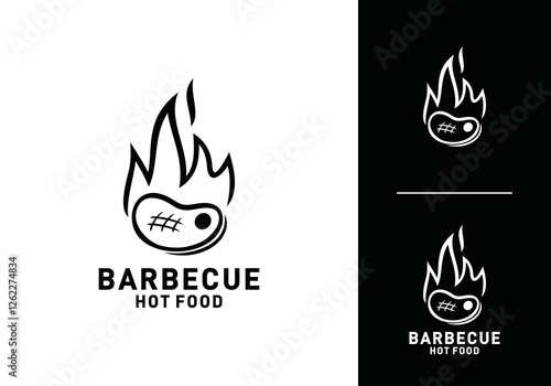 meat with fire logo. barbeque with steak beef combination vector graphic design