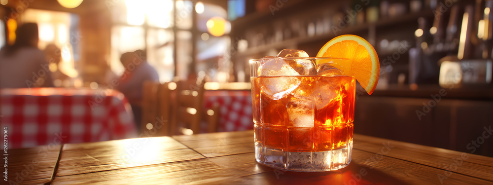 Aperol spritz cocktail in an elegant glass, sitting on the bar
Aperol spritz cocktail in an elegant glass, sitting on the bar