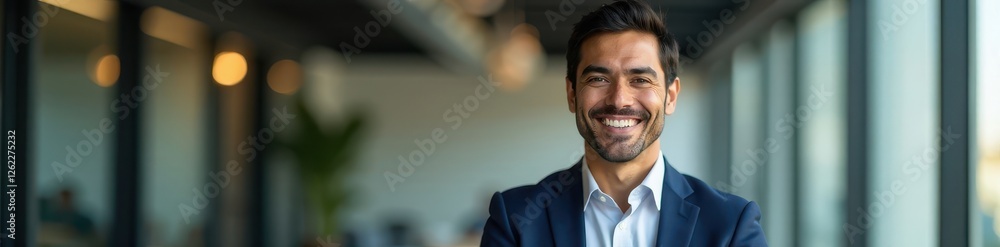Smiling Latino executive, confident office leader, corporate, finance Smiling Latino executive, confident office leader, corporate, finance