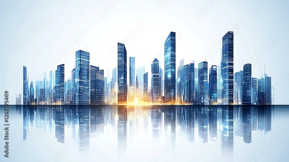 Fototapeta premium Modern City Skyline Reflected In Calm Water