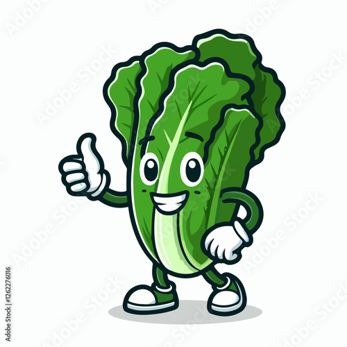 lettuce Happy Bok Choy Mascot: A cheerful bok choy character gives a thumbs-up, showcasing a vibrant and healthy image. Perfect for promoting healthy eating, vegetarianism. photo