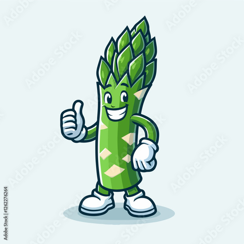 Asparagus Mascot Thumbs Up: A cheerful cartoon asparagus character gives a thumbs up, showcasing a vibrant green hue and friendly expression.