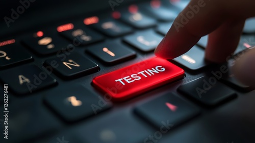 Close-up of Finger Pressing Red Testing Button on Computer Keyboard