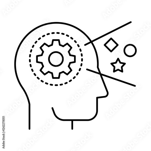 Perception icon.  Brain and Stars Representing the Ability to Understand, Interpret, and Respond to Information and Situations from Various Angles. Vector illustration.