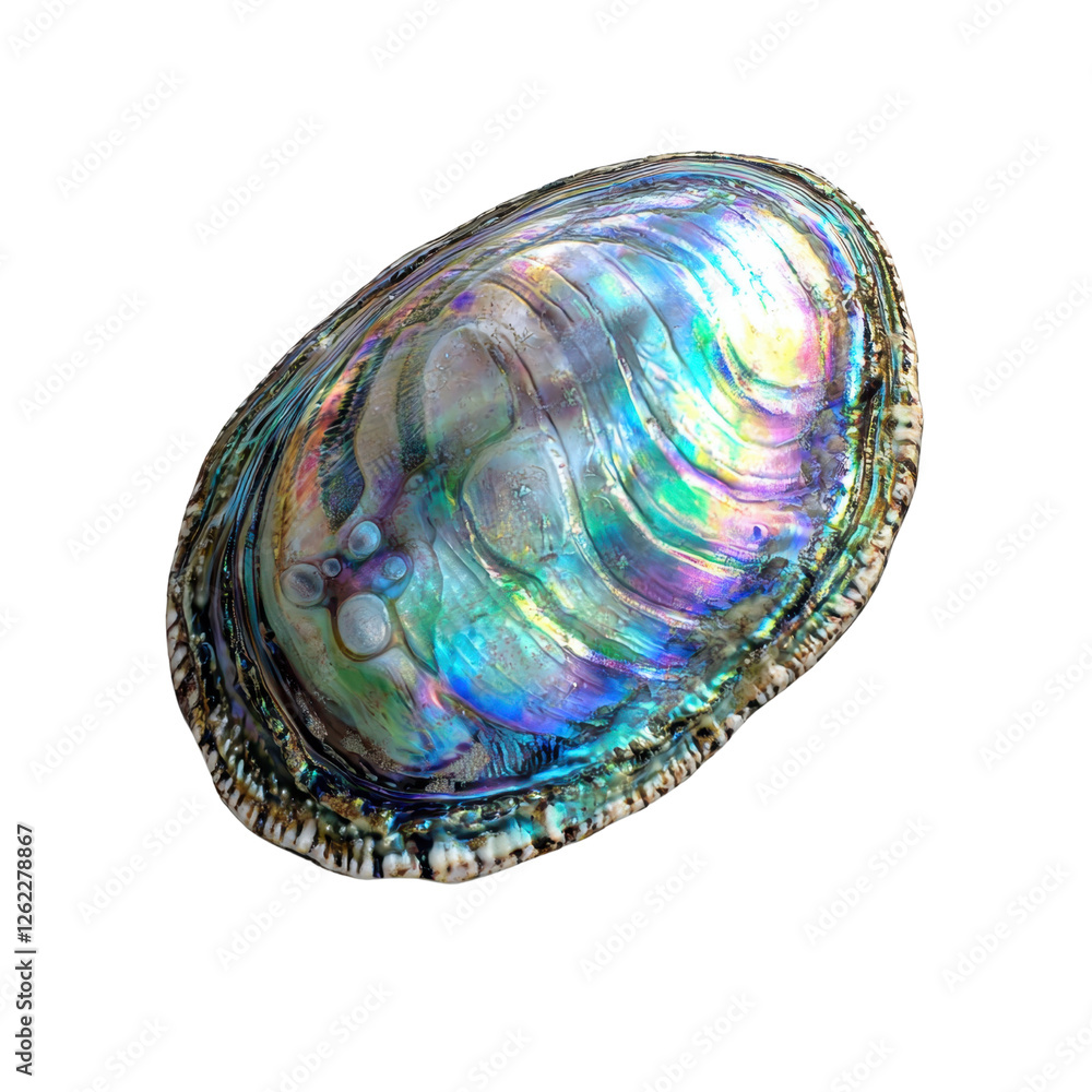Fototapeta premium Colorful Abalone Shell Displaying Iridescent Patterns and Textures