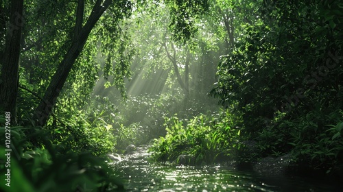 Sunbeams Dancing on a Forest Stream: A Serene Nature Escape