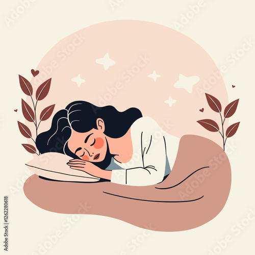 Dreamy sleep of a woman in pastel colors, tranquility and calmness