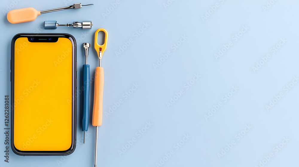 Fototapeta premium Smartphone repair tools on blue background