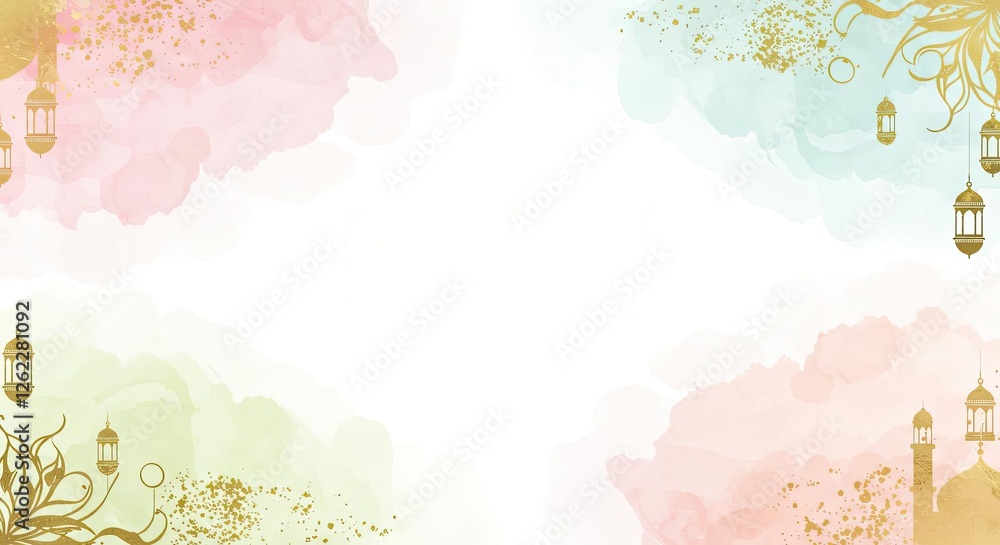 Ramadan Mubarak Watercolor Background: A serene and elegant Ramadan background featuring delicate watercolor washes in pastel pink, green, and blue hues. Ramadan Mubarak Watercolor Background: A serene and elegant Ramadan background featuring delicate watercolor washes in pastel pink, green, and blue hues.