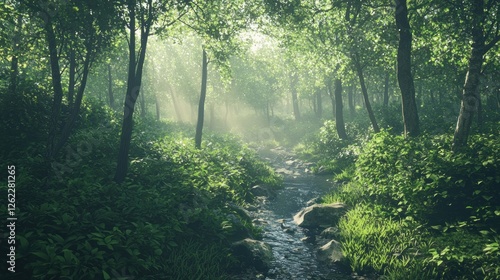 Sunlit Forest Stream  A Serene Woodland Escape