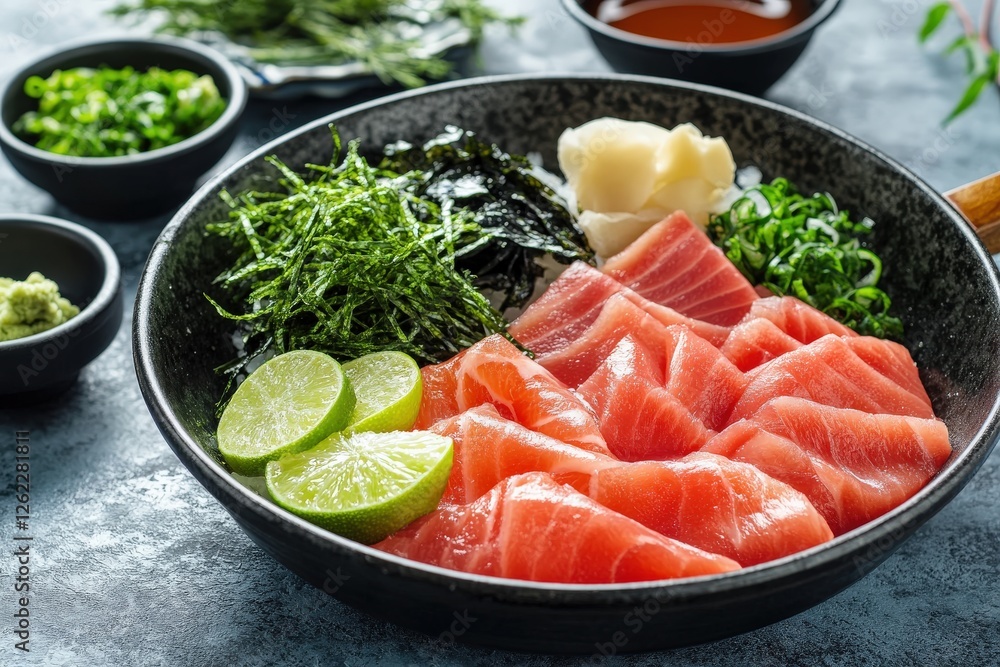Shabu Shabu Ingredients High Angle View on Light-Blue Stone Background Shabu Shabu Ingredients High Angle View on Light-Blue Stone Background