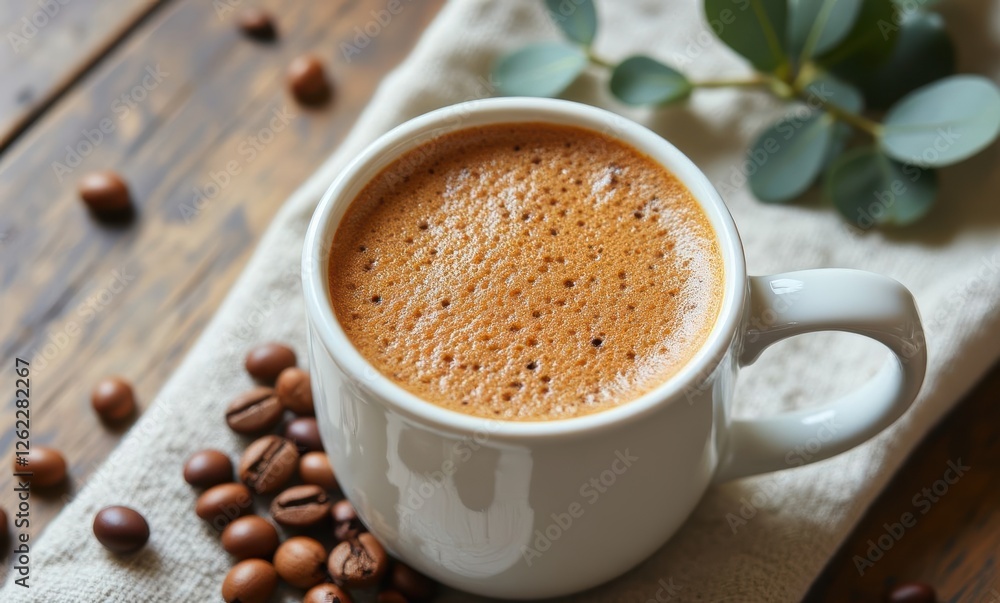 Freshly brewed coffee in a white mug Freshly brewed coffee in a white mug