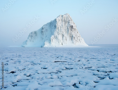 Ogoy Island, covered in ice, in the Maloye More Bay of Lake Baikal during winter. Siberia, Russia. photo