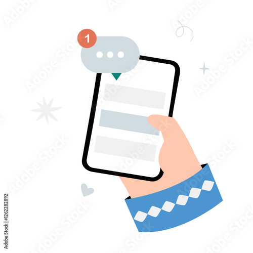 Smartphone Displaying New Message Notification In Flat Vector Illustration Symbolizing Mobile Communication, Digital Messaging, And Online Notifications, Isolated On White Background