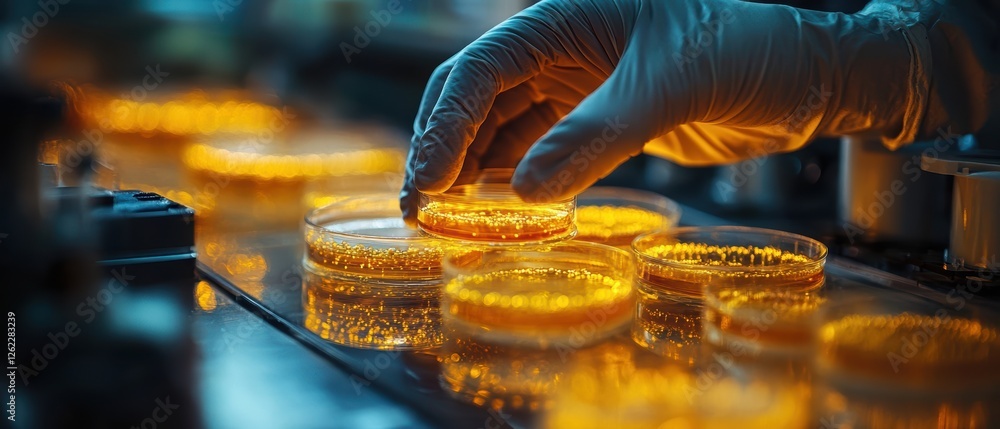 Obraz premium Closeup of Hands Handling Sterile Petri Dishes