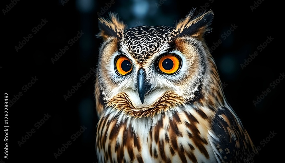Mysterious owl with expressive eyes in a dark forest Mysterious owl with expressive eyes in a dark forest