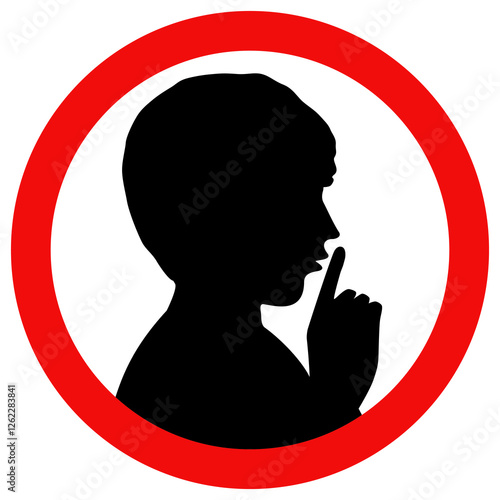 Do not make loud noises sign. Forbidden disturb. Keep noise down sign. Quiet please. Flat style vector illustration.