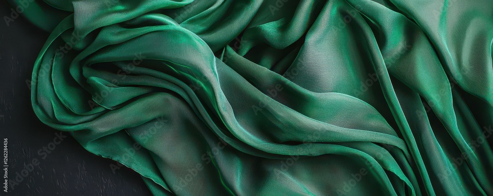 Fototapeta premium Emerald Green Satin Fabric Abstract Waves and Folds