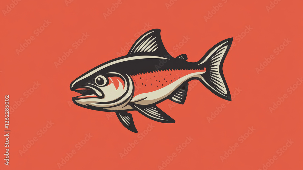 Salmon fish mascot in retro style isolated on white background, such a logo. Vector version also available in gallery Salmon fish mascot in retro style isolated on white background, such a logo. Vector version also available in gallery