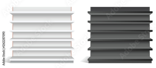 Set of Realistic Retail Store Display Shelving Units isolated on white  