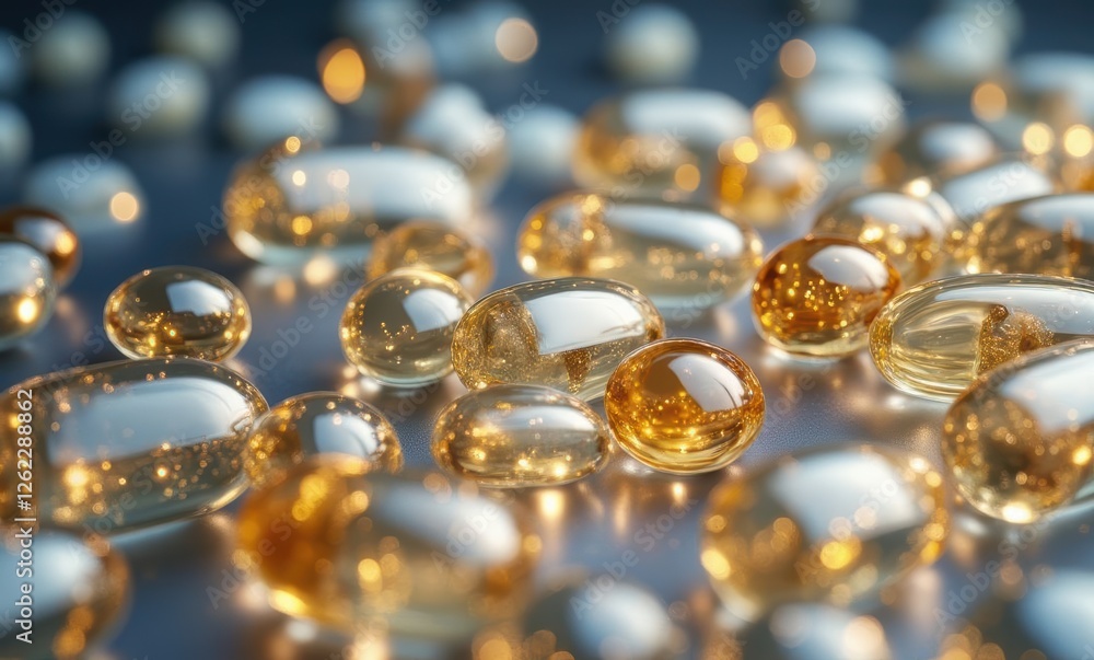 Assorted golden dietary supplements on display Assorted golden dietary supplements on display