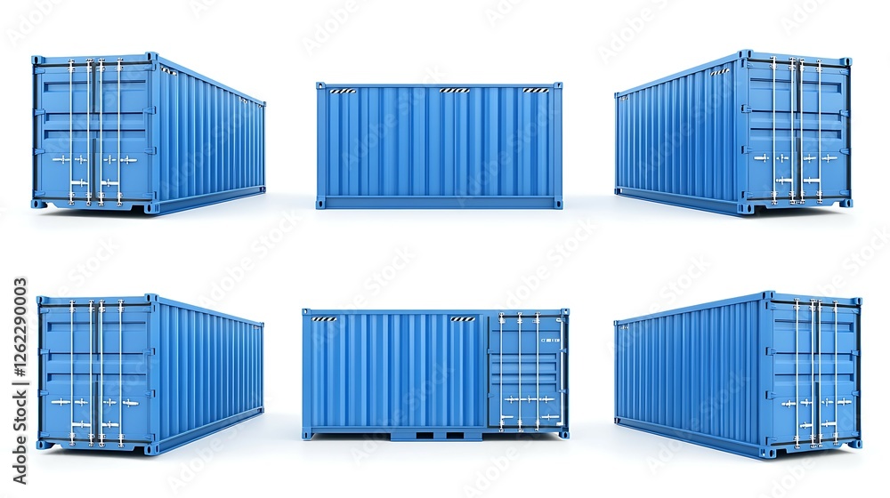 Illustration of a set of blue cargo containers on a white background Illustration of a set of blue cargo containers on a white background
