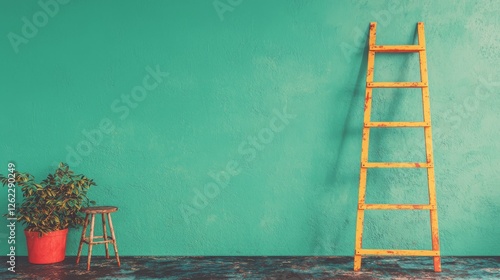 A creatively designed ladder displays its rungs with labels indicating successive increases in interest percentage photo