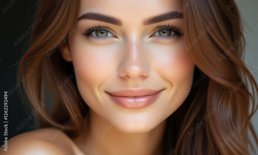 Smiling woman with long brown hair Smiling woman with long brown hair