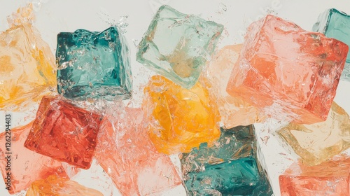 A detailed three-dimensional illustration of abstract cubes, each exhibiting unique reflective qualities, is displayed on a pure white and unblemished background