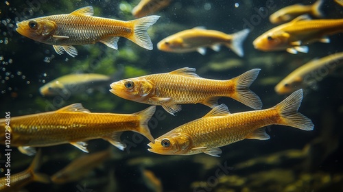 Colorful fish swimming gracefully in a serene underwater environment amidst c...