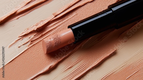 Creamy blush compact with swatches on a neutral background