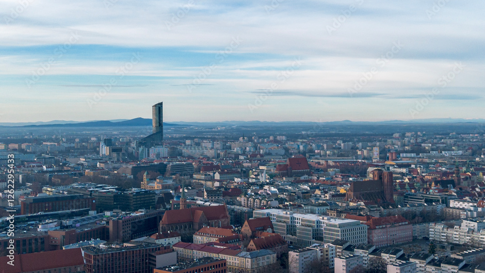 Naklejka premium Panorama of the city of Wroclaw, central part. View from drone