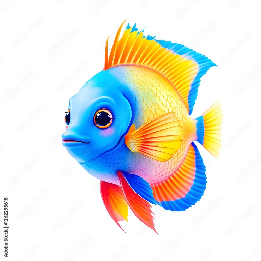Fototapeta premium Whimsical aquatic friend, A charming and colorful cartoon fish illustration