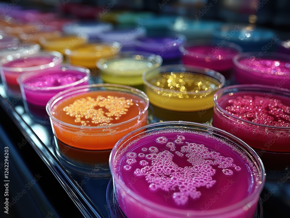 Colorful Petri Dishes with Bacteria Cultures Colorful Petri Dishes with Bacteria Cultures