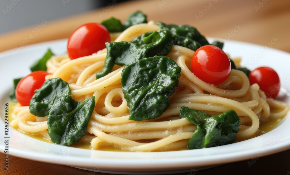 Delicious spaghetti with tomatoes and spinach Delicious spaghetti with tomatoes and spinach