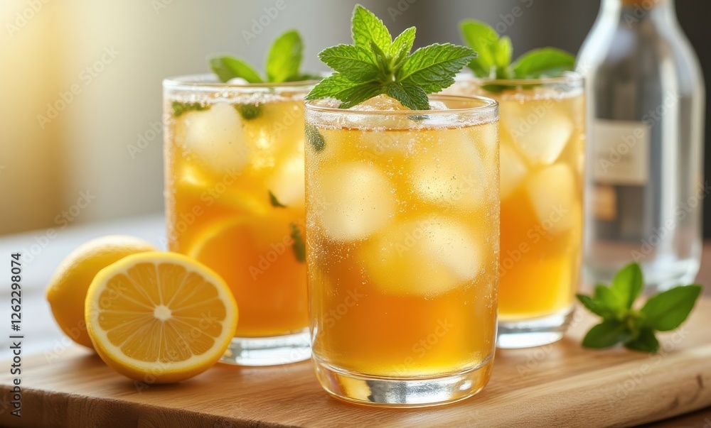 Refreshing iced tea with mint and lemon Refreshing iced tea with mint and lemon