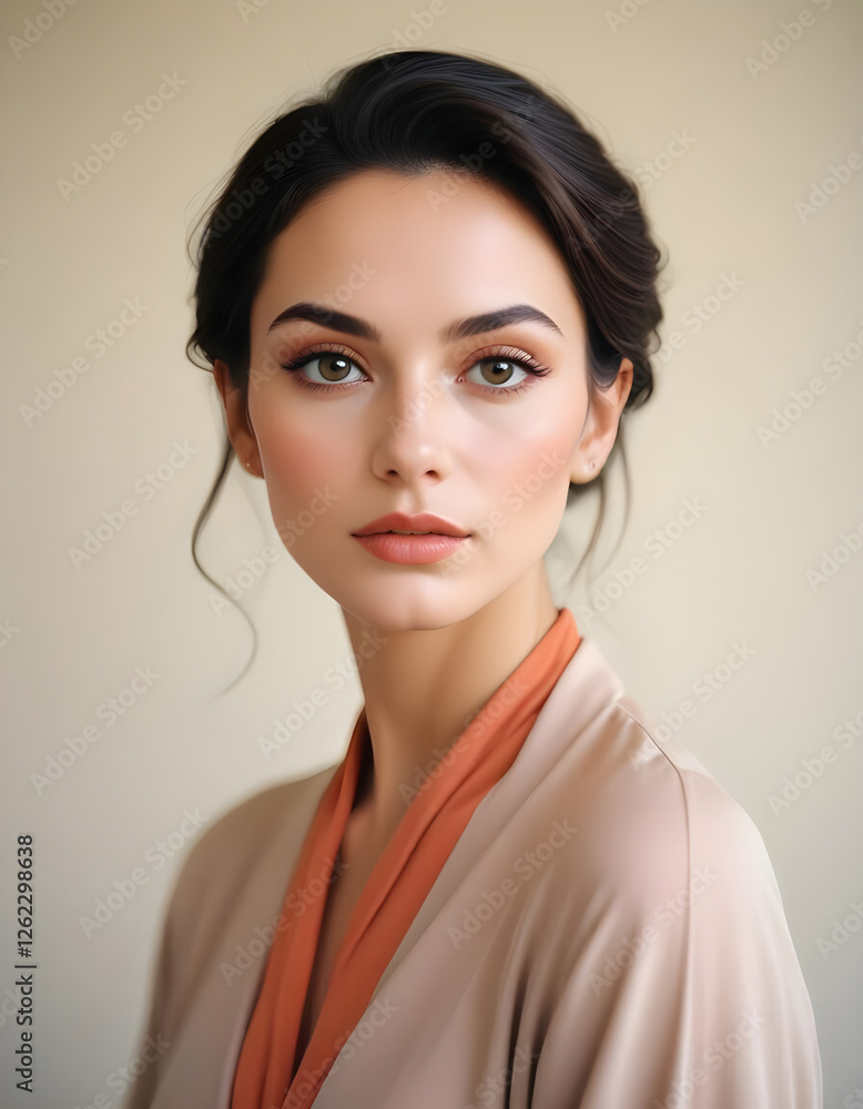 Timeless elegance: Woman with stunning makeup in a neutral tone Timeless elegance: Woman with stunning makeup in a neutral tone