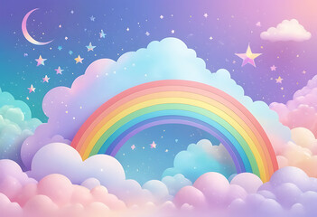 Ingelijste posters Regenboog Pastel eenhoornlandschap met snoepwolken  © Choyan