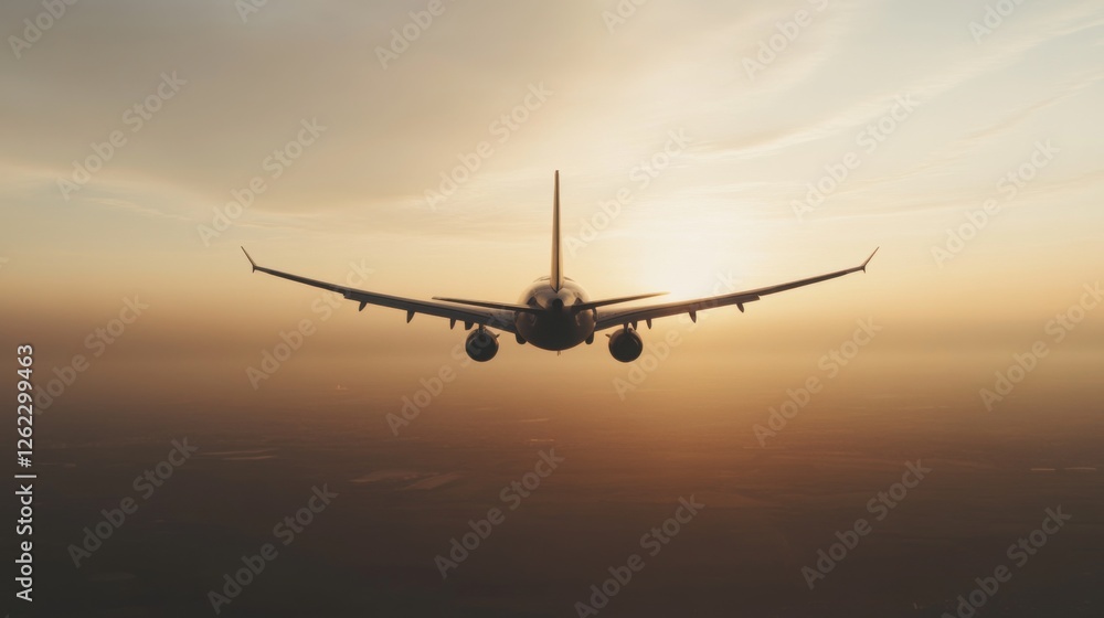 Airplane sunset flight travel journey above clouds Airplane sunset flight travel journey above clouds