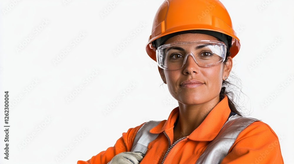 Confident Female Construction Worker in Orange Safety Gear Confident Female Construction Worker in Orange Safety Gear
